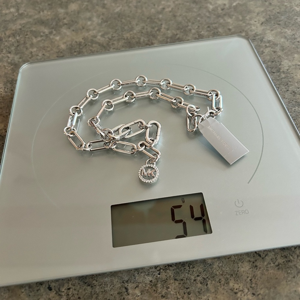📿 [Michael Kors] NWT Custom Heavy Link Logo 925 Sterling Silver Necklace 18-19” - Picture 8 of 10